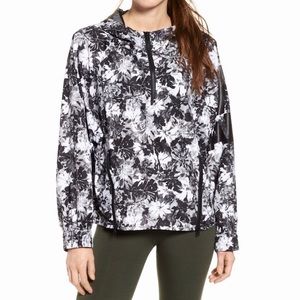 Black & White Floral Half-Zip Windbreaker Jacket